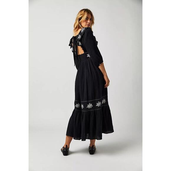 New Free People Lovers Lane Maxi Dress $168  X-SMALL Embroidered Black Floral - Picture 1 of 8